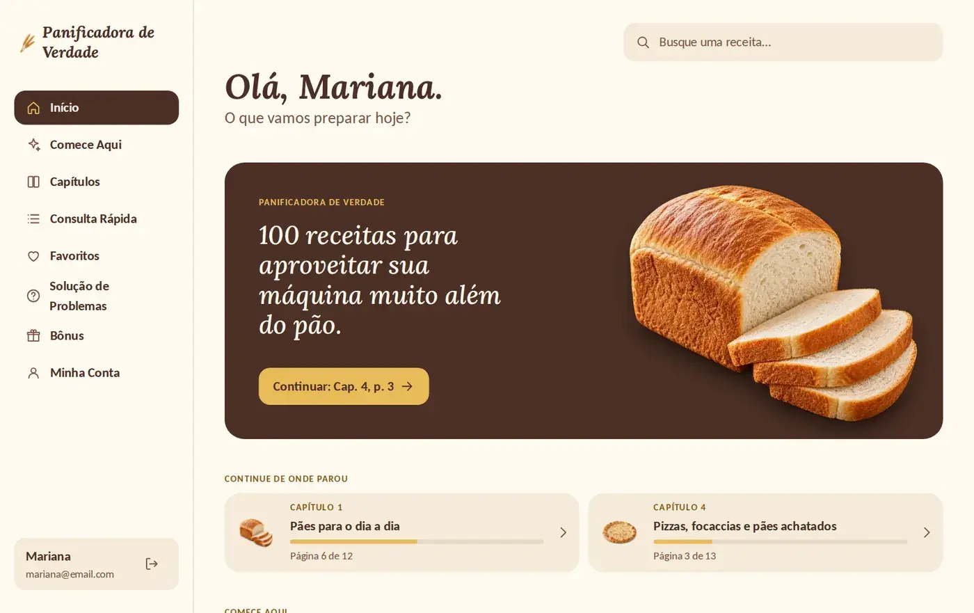 A tela inicial do app em um computador