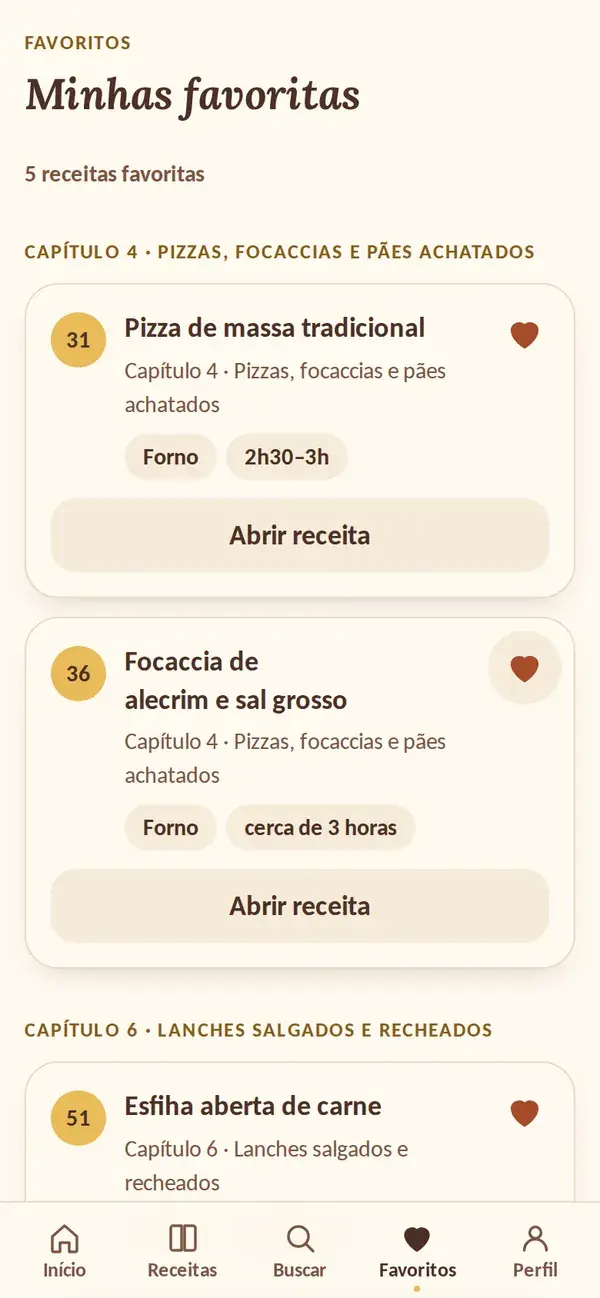 Tela Minhas favoritas com receitas salvas