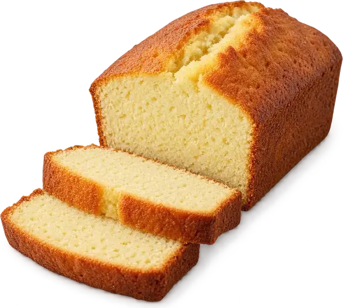 Bolo de baunilha dourado com fatias à frente