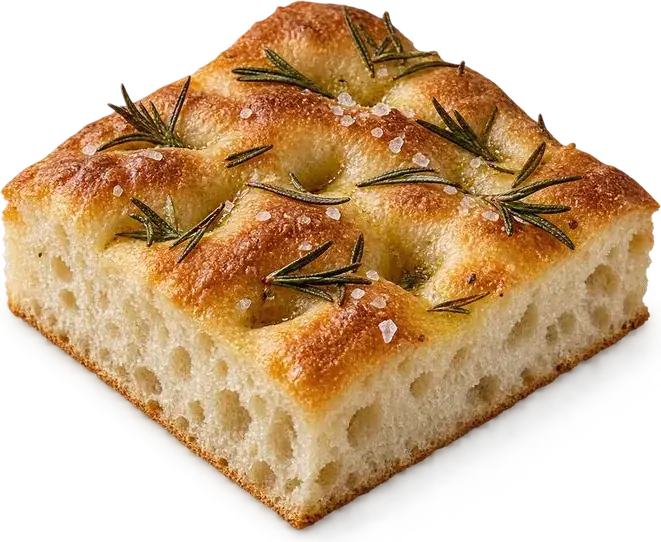 Focaccia retangular com alecrim e sal grosso