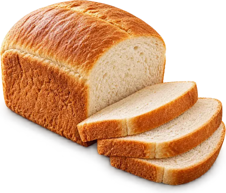Pão de forma dourado com três fatias à frente