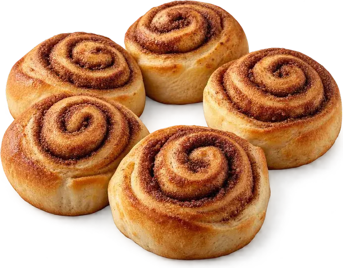 Cinco rolinhos de canela dourados